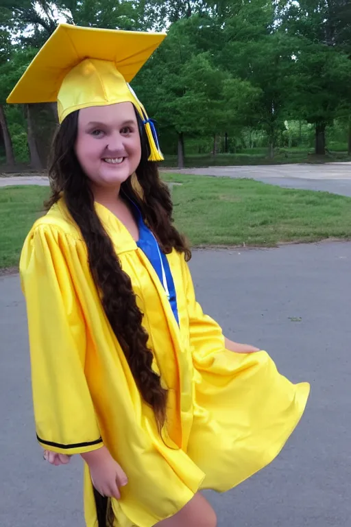 Image similar to 16-year-old Honey Boo Boo pose in a yellow cap & gown for senior year of high school