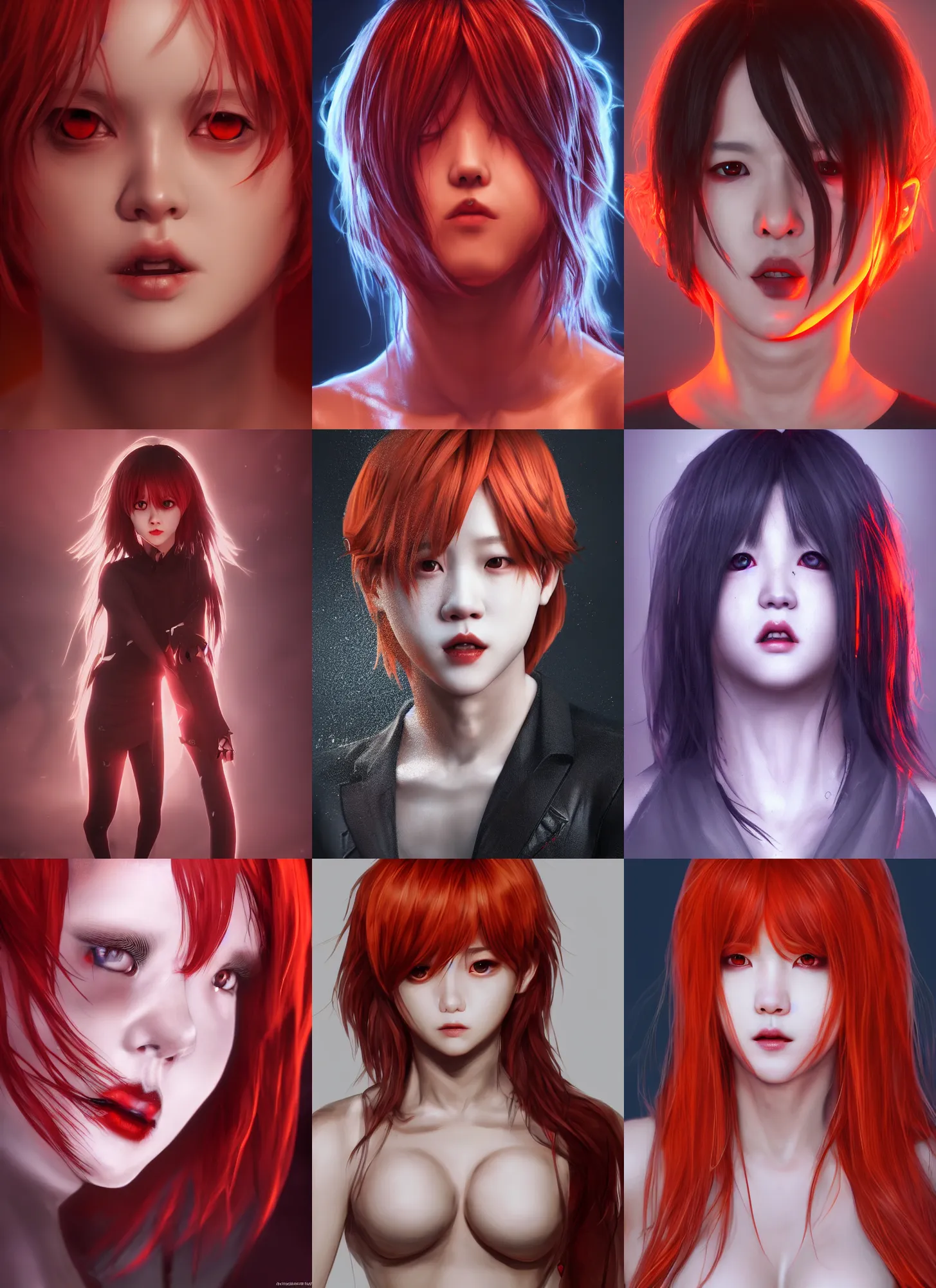 Prompt: jimin as a vampire. semi realism, anime realism, anime proportions, symmetrical face, photorealism, uhd, amazing depth, glowing, golden ratio, 3 d octane cycle unreal engine 5, volumetric lighting, cinematic lighting, red orange lighting, cgstation artstation concept art