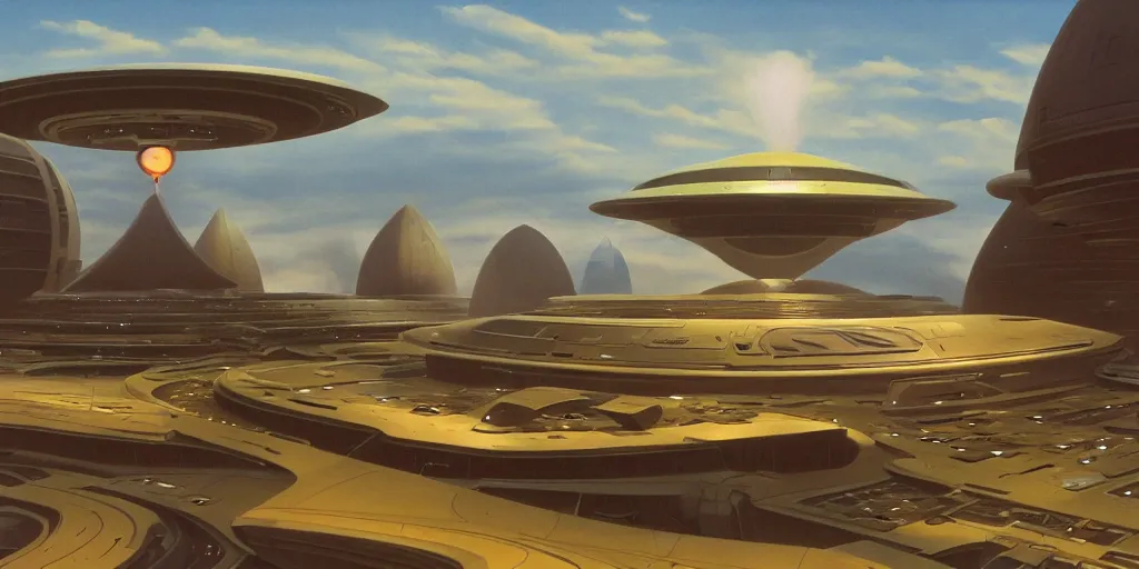 Image similar to a giant apple spaceship by aaron horkry and ralph mcquarrie