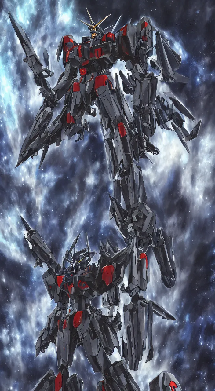 Prompt: hades in mobile suite gundam, mecha design, in dark space, symmetry, realistic atmosphere, by paul chadeisson