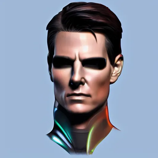 Image similar to cyberpunk robotic version of a tom cruise replica android, sharp lines, digital, artstation, colored in