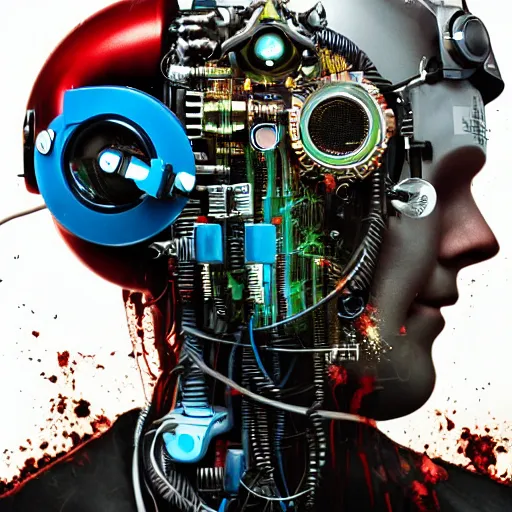 Image similar to Beautiful Photo of Arduino Uno in the robot's head. Cyberpunk. splatterpunk. 4K