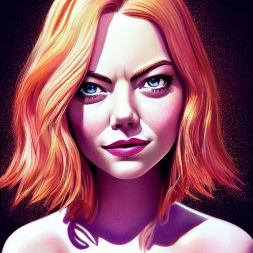 Prompt: emma stone portrait by vince ruz and julio cesar, cartoon face, pixar and disney style, glamorous, character art, digital illustration, big eyes, semirealism, realistic shaded perfect face, fine details, realistic shaded lighting, soft and blurry