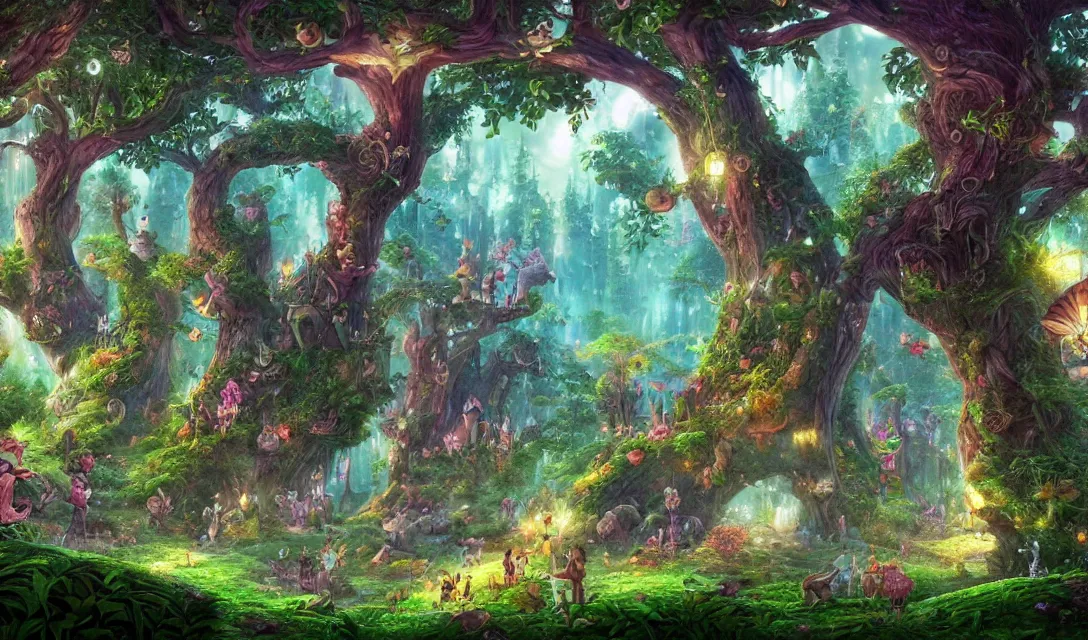 Image similar to A Giant magical fantasy forest, wallpaper, digital art, ultra detailed, disney