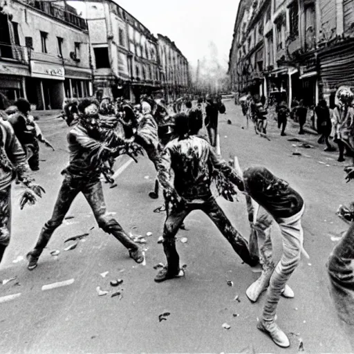 Image similar to a photo of the famous zombie invasion in the streets of Vichy, 1984