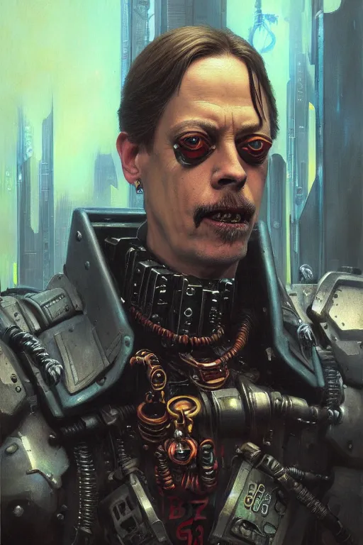 Image similar to character portrait cyberpunk warhammer 4 0 k steve buscemi, character design, painting by gaston bussiere, katsuya terada, frank frazetta, tom of finland, trending on artstation