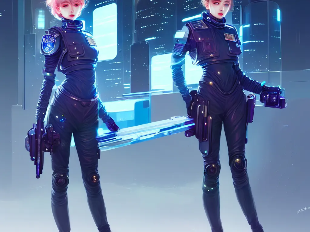 Image similar to portrait futuristic mercury police uniform female, at future neon light rooftop, ssci - fi and fantasy, intricate and very very beautiful and elegant, highly detailed, digital painting, artstation, concept art, smooth and sharp focus, illustration, art by tan zi and ayanamikodon and alphonse mucha and wlop