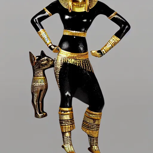 Image similar to egyptian, anthropomorphic cat woman, stylish, with gold elements, model elegant