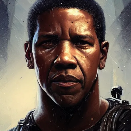 Image similar to portrait of a man by greg rutkowski, denzel washington as a colonial marine from aliens franchise, he is about 5 0 years old, military composure, wearing the tactical gear of the colonial marines, highly detailed portrait, digital painting, artstation, concept art, smooth, sharp foccus ilustration, artstation hq