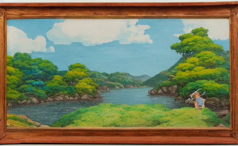 Image similar to a beautiful landscape painted by the best painters of the hudson river's school in the style of studio ghibli