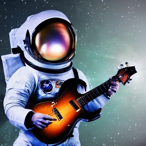 Prompt: an astronaut playing guitar at an open mic