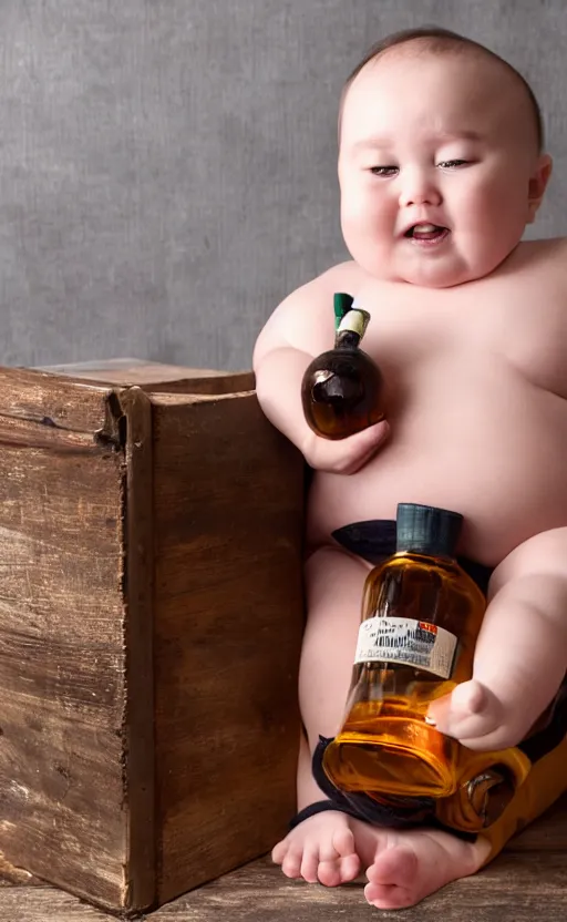 Image similar to fat baby drinks a bottle of whisky