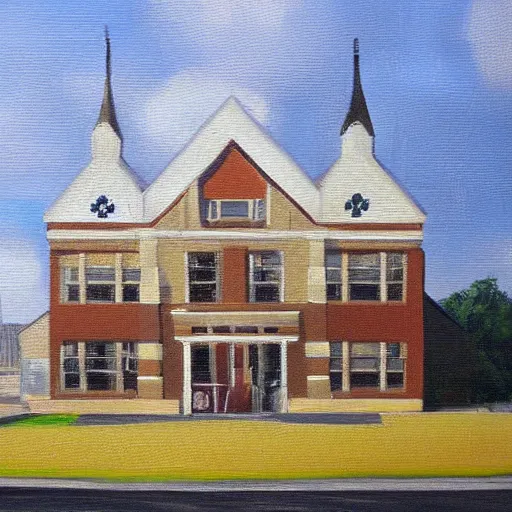 Image similar to beautiful oil painting of galva elementary school in galva illinois by olaf krans