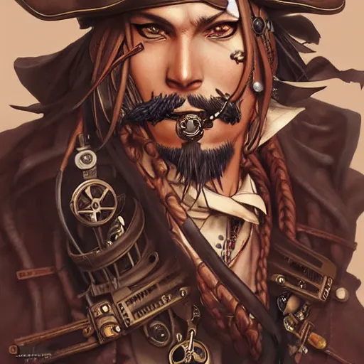 Image similar to a steampunk pirate, by kim jung gi and karl kopinski and guweiz and wlop and artgerm