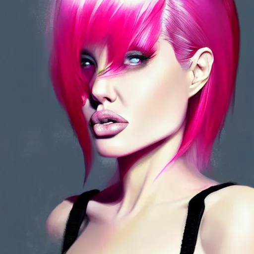 Prompt: pink hair angelina jolie by wlop and ross tran and sakimichan