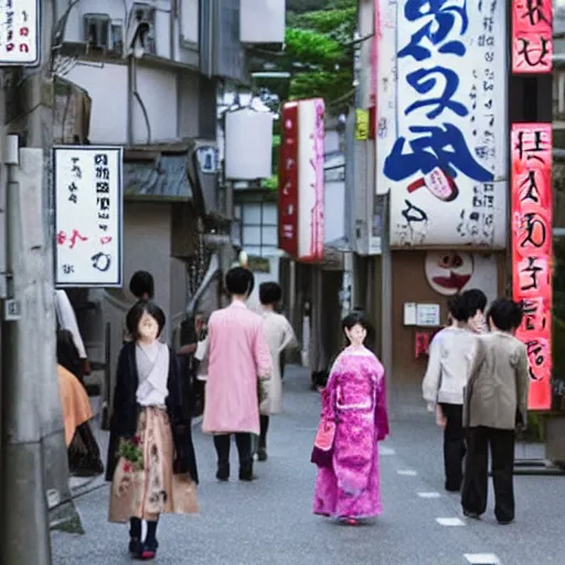 Prompt: japanese women and men on a japan street, still of a japanese movie ( 2 0 1 5 )