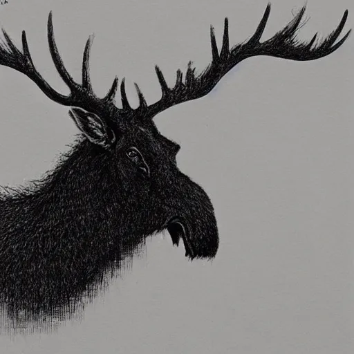 Prompt: A eldritch Moose in the style of Beksinski