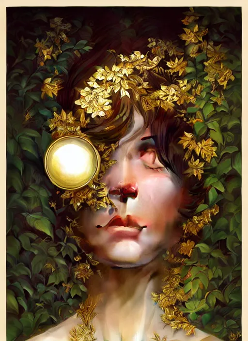 Image similar to hyper realistic photographer looking through a vintage medium format camera, design on white background, beautiful details, lush foliage cyberpunk, gold, drawn by john singer sargent, tom bagshaw, norman rockwell, alphonso mucha, lolish, trending on artstation