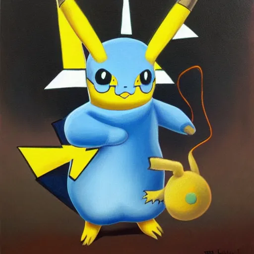 Prompt: surrealist pikachu, not detailed, oil painting, grim