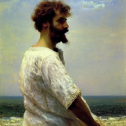 Image similar to A portrait of God, wide shot, photorealistic, by Ilya Repin