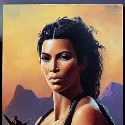 Prompt: ultra realistic portrait painting of kim kardashian in aliens, art by frank frazetta, 4 k, ultra realistic, highly detailed, epic lighting.