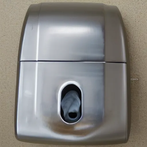 Image similar to commercial washroom hand dryer, metal vent with 🥓 dispenser, detailed instructions