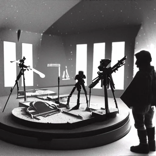 Prompt: a photo of a stopmotion animation filming set of star wars a new hope