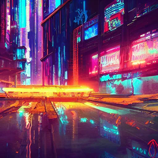 Image similar to a humongous neon city abandoned on a cyberpunk biome, digital art, wet reflections, intricate details, fantasy, hyper realism, humongous view, rtx, smooth, cinematic