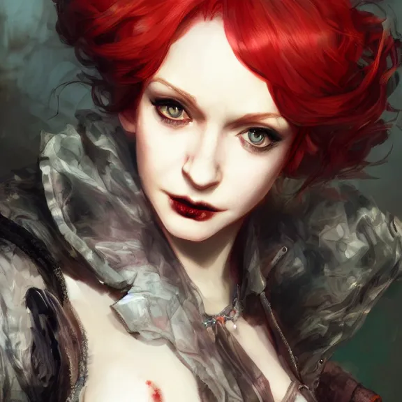 Image similar to christina hendricks!!! goth, tankoban, 4 k, tone mapping, akihiko yoshida, james jean andrei riabovitchev marc simonetti, yoshitaka amano, long hair, curly, h. hydrochaeri