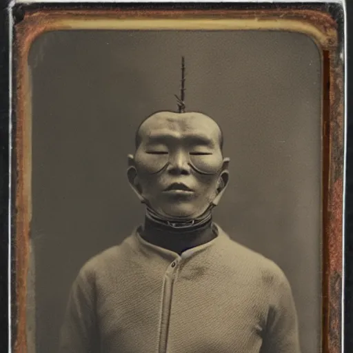 Prompt: A Japanese cyborg, ambrotype