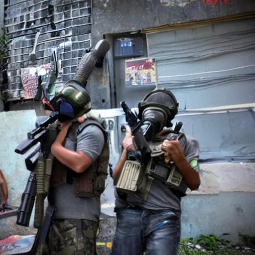 Image similar to aliens invaded favela with heavy guns