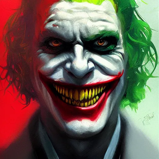 Image similar to joker, serious, paint by greg rutkowski