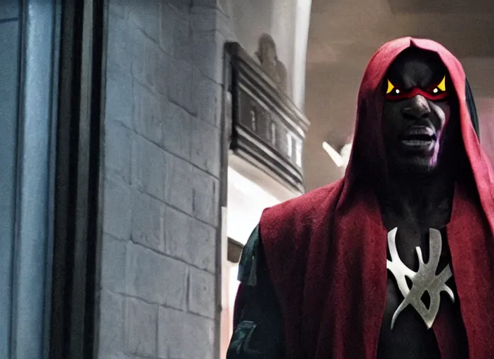 Image similar to film still of jamie foxx as spawn in the new spawn movie, 8 k