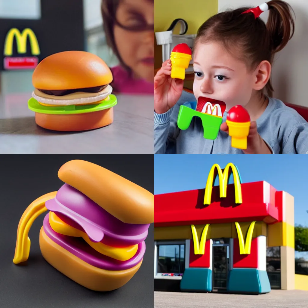 Prompt: a mcdonalds plastic toy that eats fingers realistic