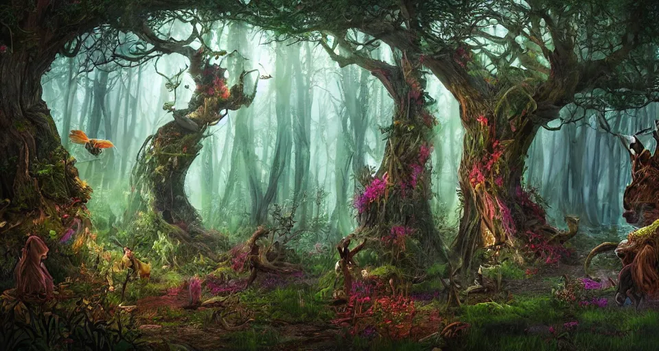 Prompt: Enchanted and magic forest, by Esao Andrew