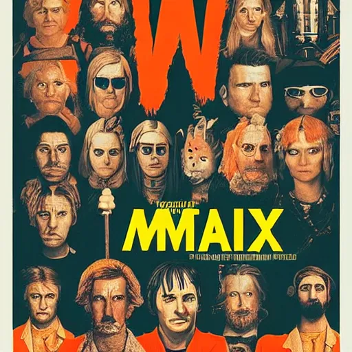 Prompt: wes anderson poster of mad max,