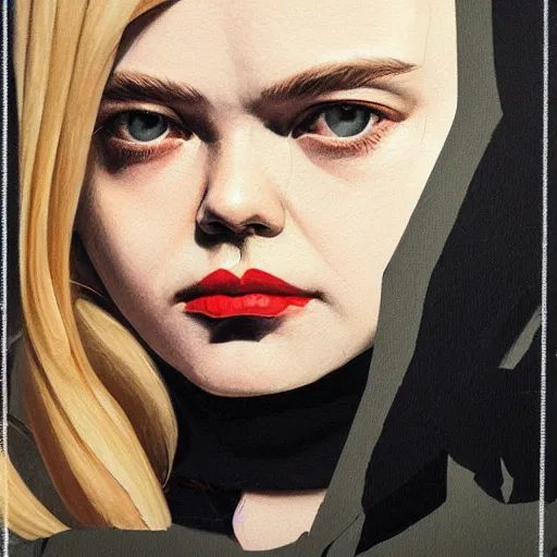 Prompt: Elle Fanning as The Punisher picture by Sachin Teng, asymmetrical, dark vibes, Realistic Painting , Organic painting, Matte Painting, geometric shapes, hard edges, graffiti, street art:2 by Sachin Teng:4