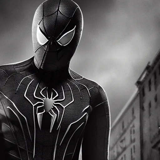 Prompt: film noir spider - man still