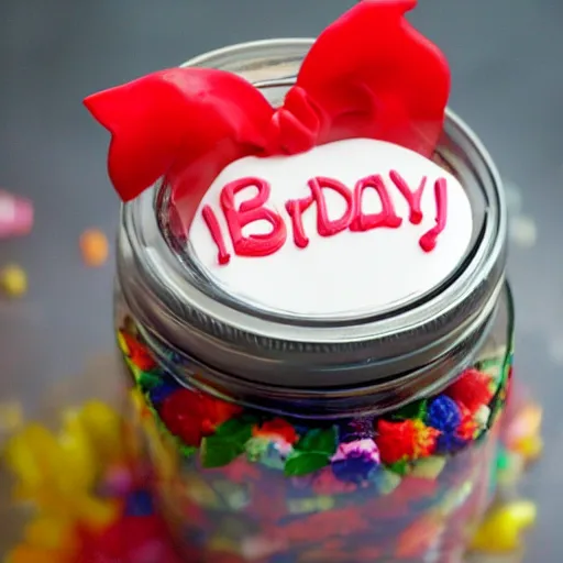 Image similar to a jar with a birthday cake in it.