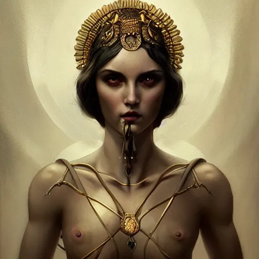 Prompt: By Tom Bagshaw, a very beautiful goddess of war female body portrait in bodysuit, symmetric body features proportions, intricate details, focus, realistic eyes looking at camera, golden ratio, ruins by night, award winning, unreal render