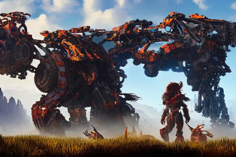 Image similar to scorcher machine mecha animal beast robot of horizon forbidden west horizon zero dawn bioluminiscence global illumination ray tracing hdr fanart arstation by sung choi and eric pfeiffer and gabriel garza and casper konefal