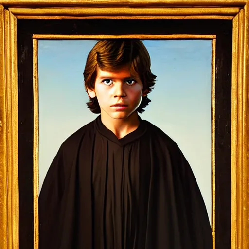 Image similar to a portrait painting of young luke from star wars in a renaissance style hanging in the louvre