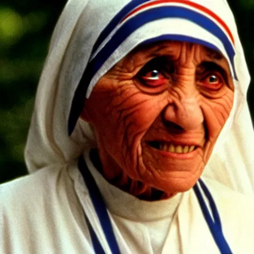 Image similar to A still of Mother Teresa in Rambo First Blood