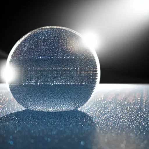 Image similar to render of an ultrarealistic photograph of a very clear and crystal disco ball with a high - powered laser shooting light into the disco ball and dispersing full spectrum light beautifully onto the surrounding surfaces, light dispersion, light effects, 3 d render, octane render, luxcore render, visual caustics, light dispersion, 8 k