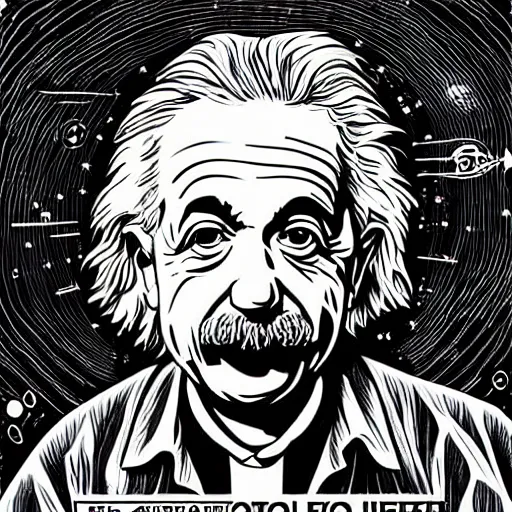 Image similar to portrait of albert einstein in front of a space - time diagram, by laurie greasley