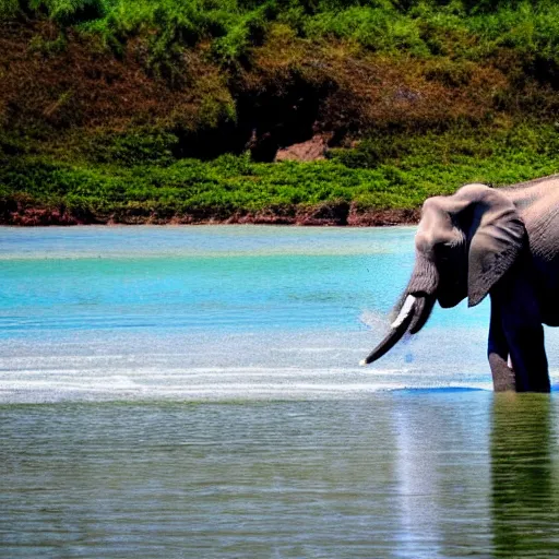 Image similar to nature photo of elephant taking a bath in the ocean