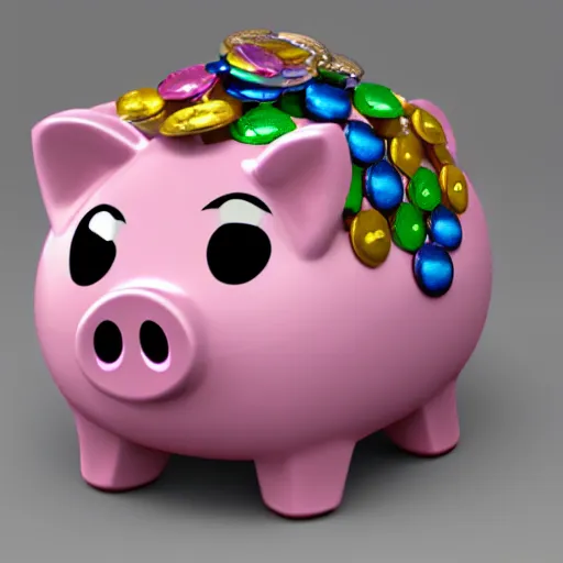 Prompt: a piggy bank made out of gems, unreal engine, path tracing