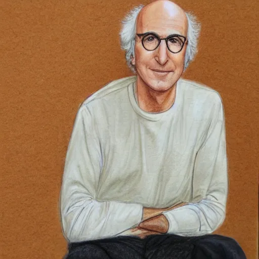 Image similar to larry david sitting on large bagel, colored-pencil