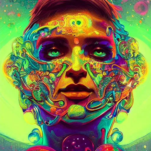 Image similar to An extremely psychedelic experience, colorful, surreal, dramatic lighting, cosmonaut, LSD, face, detailed, intricate, elegant, highly detailed, digital painting, artstation, concept art, smooth, sharp focus, illustration, art by Sam Spratt, Dan Mumford, Artem Demura and Alphonse Mucha