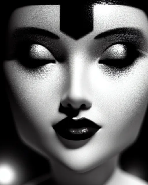 Image similar to black and white dreamy young beautiful female artificial intelligence, metropolis, cinematic, rim light, bokeh, photo - realistic, elegant, high detail, 8 k, masterpiece, photo taken in 1 9 3 0